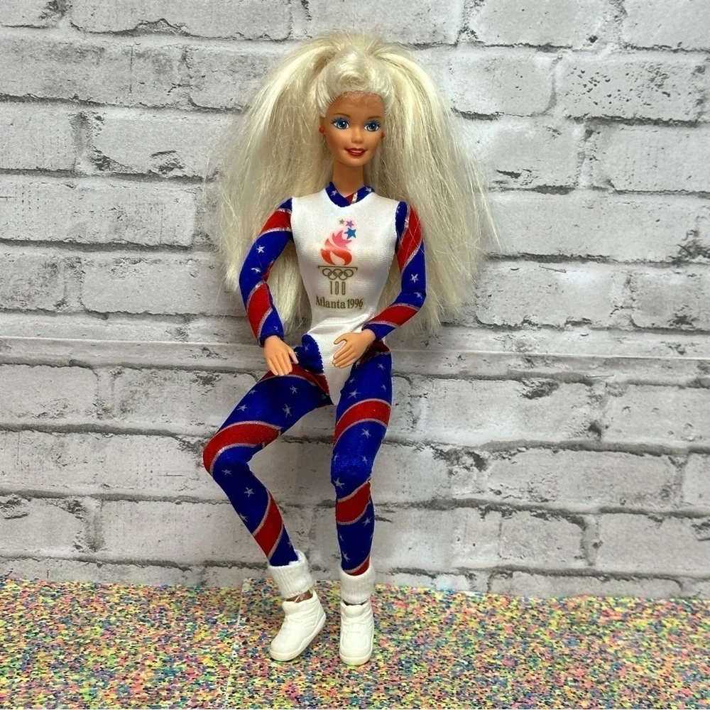 Barbie Atlanta 1996 Olympic Gymnast Doll Articulated Long Blonde Hair Outfit